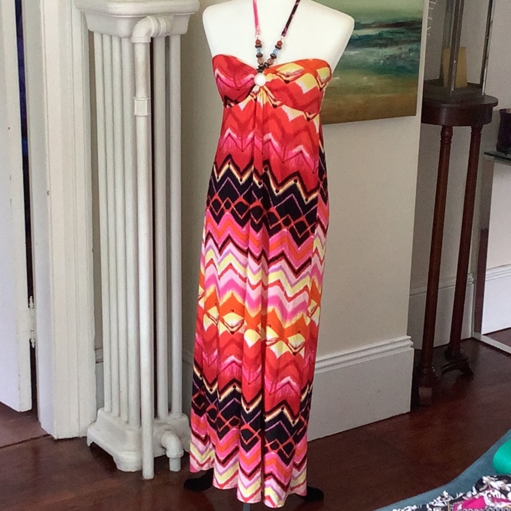 NWOT multi coloured halter top maxi dress